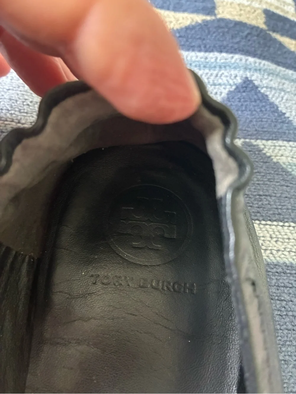 Tory Burch Black Logo Round-Toe Ballet Flats